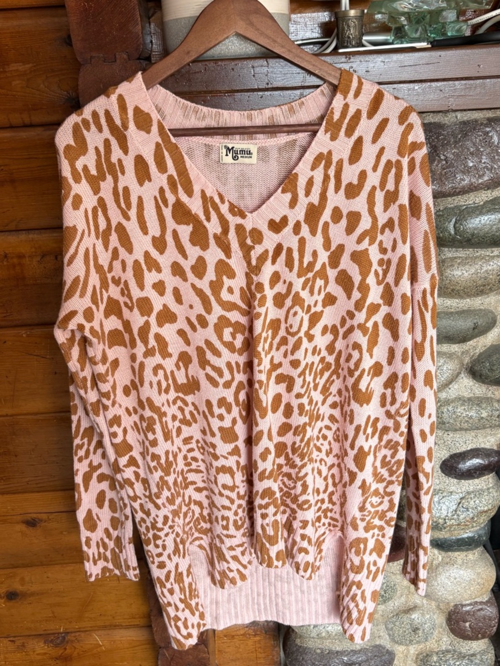 Show Me Your Mumu Leopard Sweater Pink Coquette Boho Chic Medium